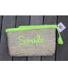 Pochette en paille SMILE jaune fluo
