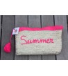 Pochette en paille SUMMER rose fushia