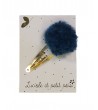 Barrette pompon laine - Bleu canard